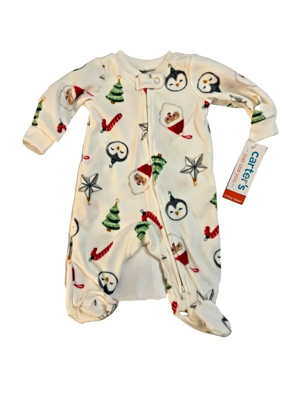 Carters Just One You Footed Santa Penguin 2 Way Zipper Sleep Play Sz 9M NWT